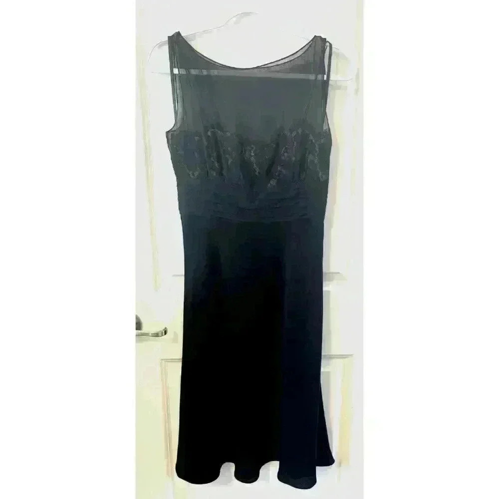 Ann Taylor Loft Sheer with Black Lace Overlay Silk Cocktail/Party Dress Size 2